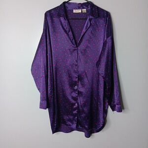 VTG Victoria's Secret Gold Label Sleep Shirt M/L Purple Printed Satin 90's Glam